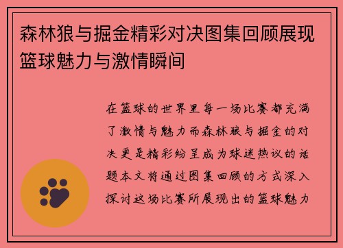 森林狼与掘金精彩对决图集回顾展现篮球魅力与激情瞬间